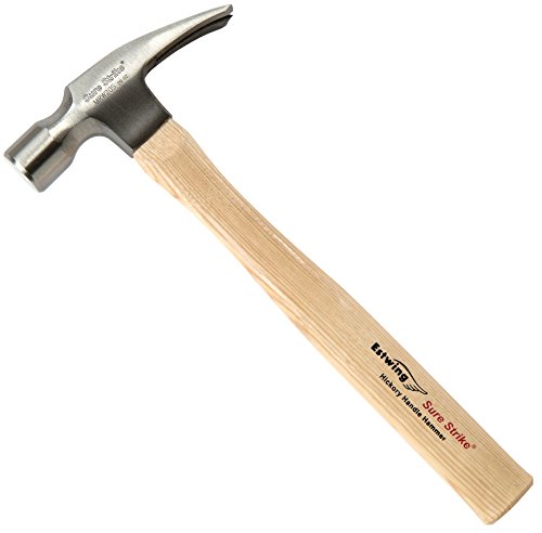 ESTWING Sure Strike Hammer - 20 oz Straight Rip Claw with Smooth Face & Hickory Wood Handle - MRW20S