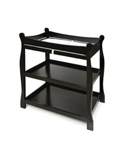 sleigh style open shelf baby changing table with pad