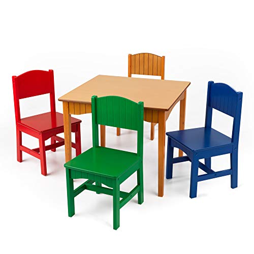 KidKraft Nantucket Kid's Wooden Table & 4 Chairs Set with Wainscoting Detail - Primary, Gift for Ages 3-8