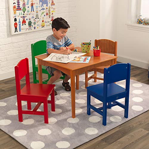 KidKraft Nantucket Kid's Wooden Table & 4 Chairs Set with Wainscoting Detail - Primary, Gift for Ages 3-8