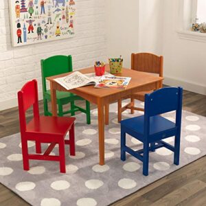 KidKraft Nantucket Kid's Wooden Table & 4 Chairs Set with Wainscoting Detail - Primary, Gift for Ages 3-8