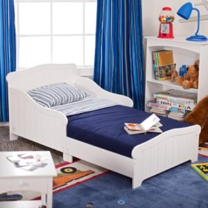 kidkraft nantucket wooden toddler bed with wainscoting detail and high side rails - white, gift for ages 15 mo+