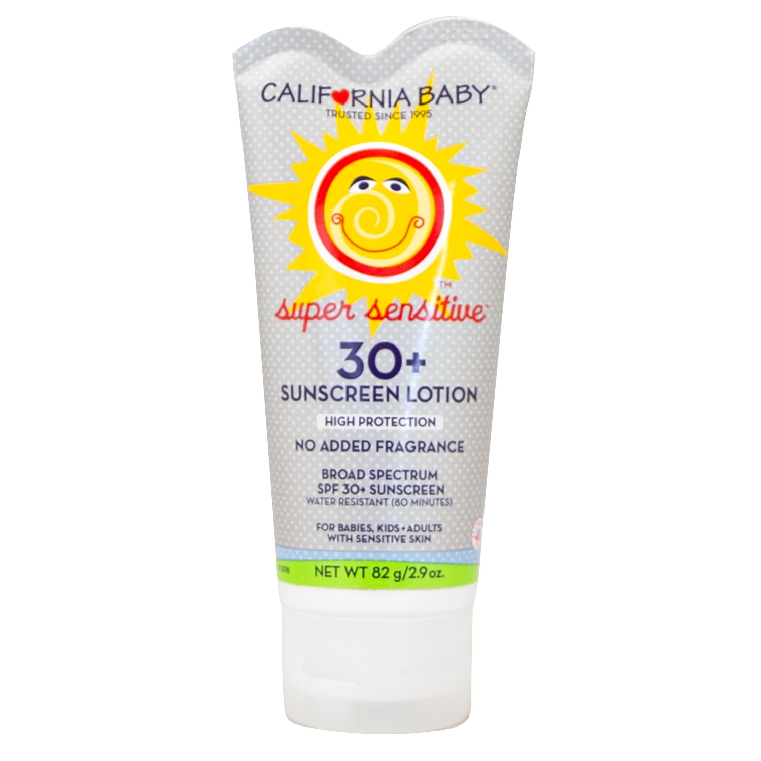 California Baby Super Sensitive SPF 30+ Sunscreen Lotion | Broad Spectrum | Unscented Mineral Sunscreen Face & Body | Allergy-Friendly | Coral Reef Safe | Benzene-Free | Baby, Kids, Adults Physical Sunscreen For Sensitive Skin or Eczema | 82 g / 2.9 oz.