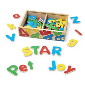 melissa & doug 52 wooden alphabet magnets in a box - uppercase and lowercase letters - abc learning toys, chunky magnetic letters for toddlers and kids ages 3+
