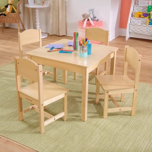 KidKraft Wooden Farmhouse Table & 4 Chairs Set, Children's Furniture for Arts and Activity – Natural, Gift for Ages 3-8