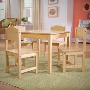 KidKraft Wooden Farmhouse Table & 4 Chairs Set, Children's Furniture for Arts and Activity – Natural, Gift for Ages 3-8