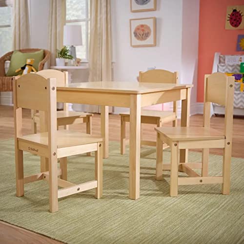 KidKraft Wooden Farmhouse Table & 4 Chairs Set, Children's Furniture for Arts and Activity – Natural, Gift for Ages 3-8