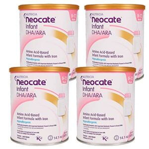 neocate infant - hypoallergenic, amino acid-based baby formula with dha/ara - 14.1 oz can (pack of 4)