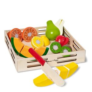 melissa & doug cutting fruit set - wooden play food kitchen accessory, multi - pretend play accessories, wooden cutting fruit toys for toddlers and kids ages 3+