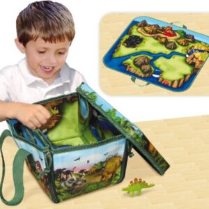 Neat Oh Dinosaur ZipBin, Convertible ToyBox 8x6x5 inches with 2Dinos, Zip Open for Pre-historic PlayMat 18 x16 inches | Zips Back Up for Strong,Sturdy,Stackable Storage,Holds upto 40 Dinos, Multicolor