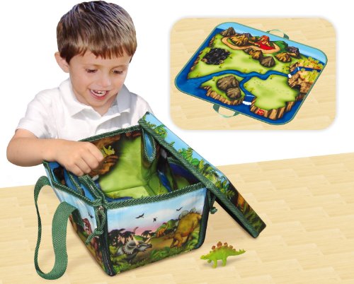 Neat Oh Dinosaur ZipBin, Convertible ToyBox 8x6x5 inches with 2Dinos, Zip Open for Pre-historic PlayMat 18 x16 inches | Zips Back Up for Strong,Sturdy,Stackable Storage,Holds upto 40 Dinos, Multicolor