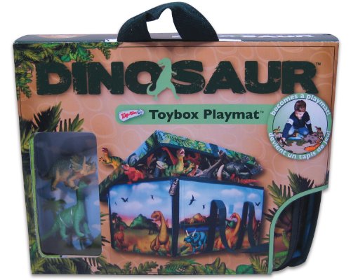 Neat Oh Dinosaur ZipBin, Convertible ToyBox 8x6x5 inches with 2Dinos, Zip Open for Pre-historic PlayMat 18 x16 inches | Zips Back Up for Strong,Sturdy,Stackable Storage,Holds upto 40 Dinos, Multicolor