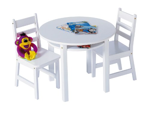 Lipper International Child's Round Table with Shelf and 2 Chairs, White