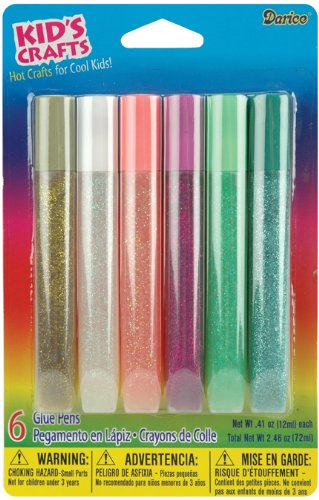 Darice Kids' Glitter Glue Tubes, Bright Colors, 6 -Piece