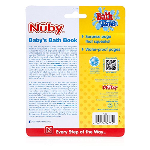 Nuby Bath Fun Time Book with Water-Proof Pages and Surprise Squeaker, Early Education, 0 M+