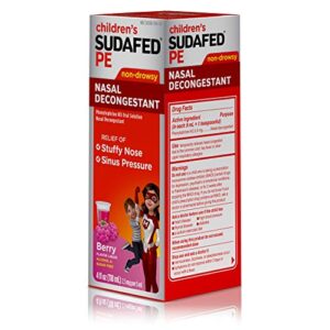 Sudafed Children's PE Nasal Decongestant, Liquid Cold Relief Medicine with Phenylephrine HCl, Alcohol Free and Sugar-Free, Berry-Flavored, 4 fl. oz