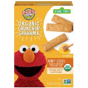 earth's best organic kids snacks, sesame street toddler snacks, organic crunchin' grahams for toddlers 2 years and older, honey sticks with other natural flavors, 5.3 oz box