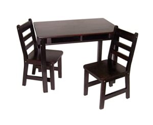 lipper international child's rectangular table with shelves and 2 chairs, espresso finish, 32 3/4" x 23 1/4" x 24"