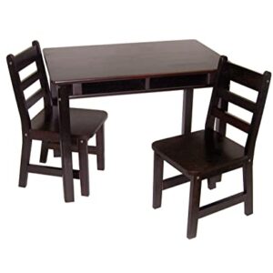 Lipper International Child's Rectangular Table with Shelves and 2 Chairs, Espresso Finish, 32 3/4" x 23 1/4" x 24"