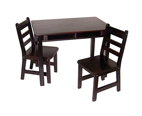 Lipper International Child's Rectangular Table with Shelves and 2 Chairs, Espresso Finish, 32 3/4" x 23 1/4" x 24"