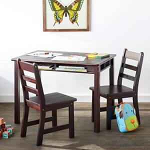 Lipper International Child's Rectangular Table with Shelves and 2 Chairs, Espresso Finish, 32 3/4" x 23 1/4" x 24"