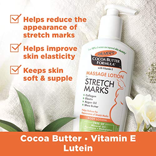 Palmer's Cocoa Butter Formula Massage Lotion for Stretch Marks, Pregnancy Skin Care, Belly Cream with Collagen, Elastin, Argan Oil and Shea Butter, 8.5 Ounces