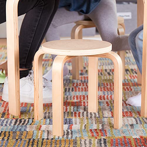 Guidecraft Nordic Table and Chairs Set for Kids: Natural - 4 Stacking Bentwood Stools with Curved Wood Activity Table - Children's Modern Kitchen, Playroom and Classroom Furniture