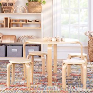 Guidecraft Nordic Table and Chairs Set for Kids: Natural - 4 Stacking Bentwood Stools with Curved Wood Activity Table - Children's Modern Kitchen, Playroom and Classroom Furniture