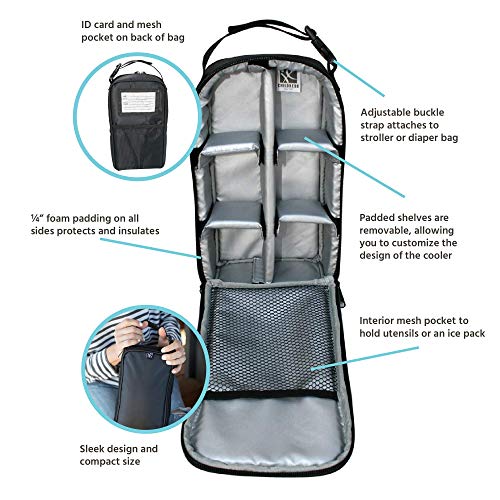 J.L. Childress Pack 'N Protect Cooler - Insulated Bag for Glass Baby Bottles & Food Containers - Dividers & Shelves - Insulated & Leak Proof Bottle Bag - Breastmilk Cooler Bag for Travel - Black