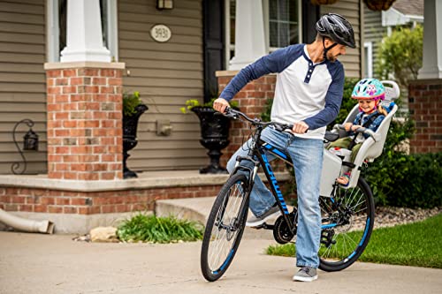 Schwinn Deluxe Bicycle Mounted Child Carrier/Bike Seat For Children, Toddlers, and Kids, Adjustable 3-Point Harness and Headrest, Padded Crossbar, Grey