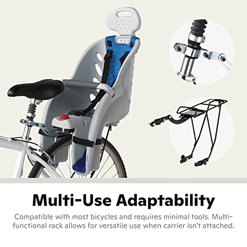 Schwinn Deluxe Bicycle Mounted Child Carrier/Bike Seat For Children, Toddlers, and Kids, Adjustable 3-Point Harness and Headrest, Padded Crossbar, Grey