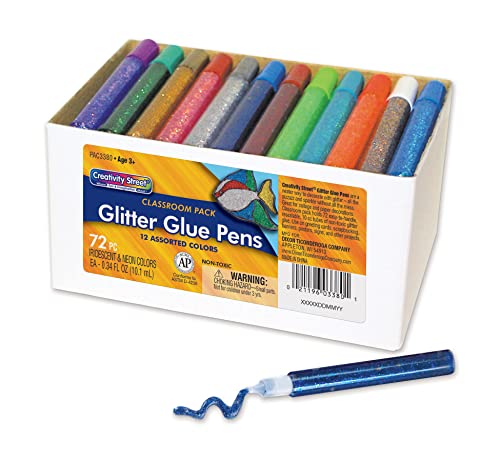 Creativity Street Glitter Glue Pens, Classroom Pack, Assorted Iridescent & Neon Colors, 0.34 fl. oz., 72 Pens