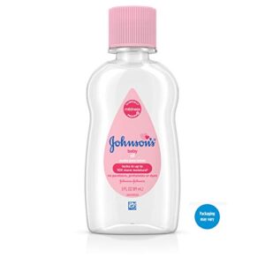 Johnson's Baby Oil, Pure Mineral Oil to Prevent Moisture Loss, Hypoallergenic, Original 3 fl. oz