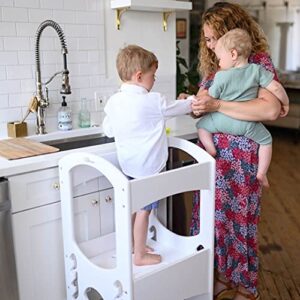 Kids Learning Tower by Little Partners – Child Kitchen Stool Helper Adjustable Height Step Stool, Wooden Frame, Counter Step-Up Active Standing Tower (Soft White)