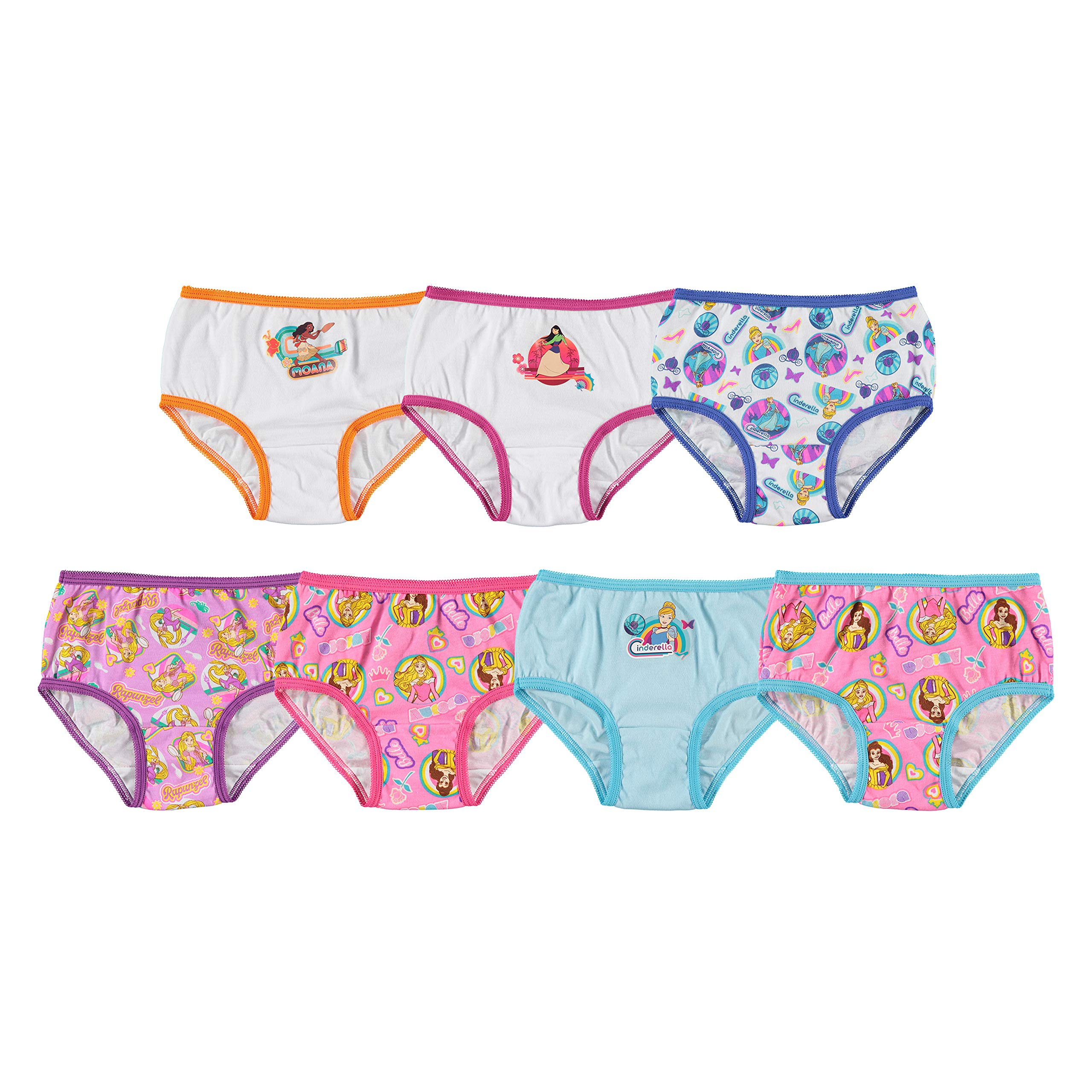 Disney Girls' Toddler Princess Underwear Mulipacks, 1 pack, Multi7pk, 2T/3T