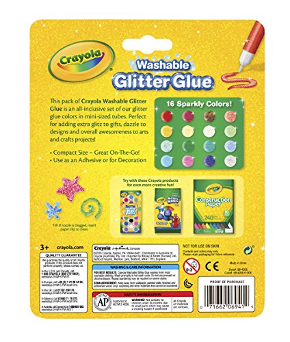 Crayola Washable Glitter Glue, Arts and Crafts Supplies, 16 Glitter Colors