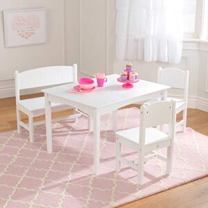 KidKraft Nantucket Wooden Table with Bench and 2 Chairs, Children's Furniture - White, Gift for Ages 3-8