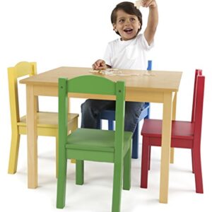 Humble Crew Collection Kids Wood Table & 4 Chair Set, Natural/Primary