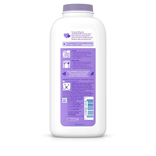 Johnson's Lavender Baby Powder with Naturally Derived Cornstarch, Hypoallergenic and Paraben Free, 15 oz