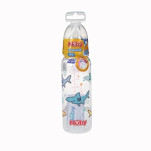 Nuby Printed Non-Drip Bottle, 1 Pack of 1 Bottle, 8 Ounce, Colors May Vary