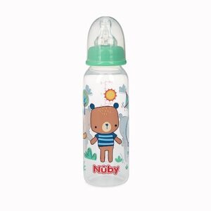 Nuby Printed Non-Drip Bottle, 1 Pack of 1 Bottle, 8 Ounce, Colors May Vary