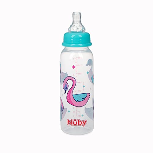 Nuby Printed Non-Drip Bottle, 1 Pack of 1 Bottle, 8 Ounce, Colors May Vary