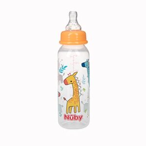 Nuby Printed Non-Drip Bottle, 1 Pack of 1 Bottle, 8 Ounce, Colors May Vary