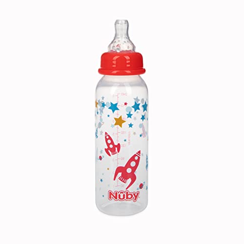 Nuby Printed Non-Drip Bottle, 1 Pack of 1 Bottle, 8 Ounce, Colors May Vary