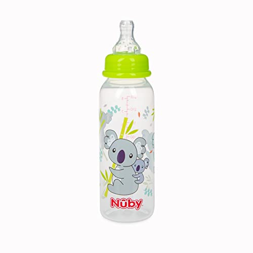 Nuby Printed Non-Drip Bottle, 1 Pack of 1 Bottle, 8 Ounce, Colors May Vary