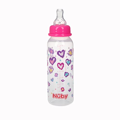 Nuby Printed Non-Drip Bottle, 1 Pack of 1 Bottle, 8 Ounce, Colors May Vary