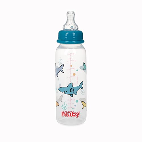 Nuby Printed Non-Drip Bottle, 1 Pack of 1 Bottle, 8 Ounce, Colors May Vary