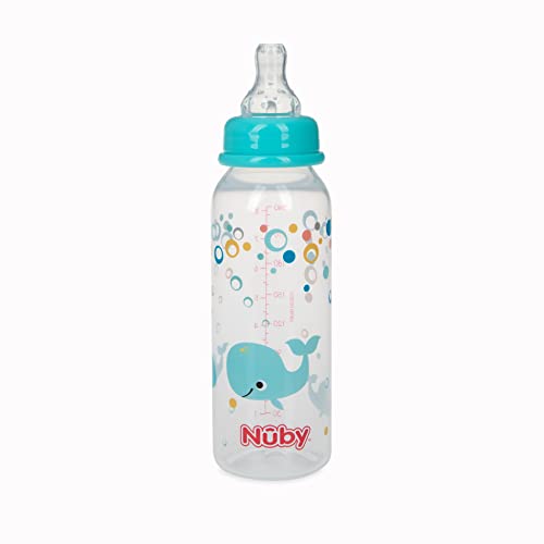 Nuby Printed Non-Drip Bottle, 1 Pack of 1 Bottle, 8 Ounce, Colors May Vary