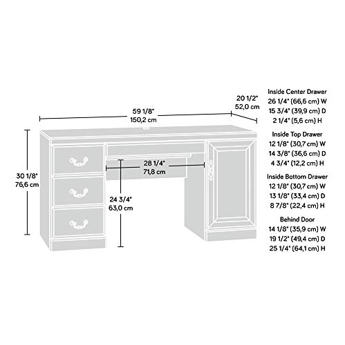 Sauder Heritage Hill Computer Credenza, L: 59.25" x W: 20.47" x H: 30.24", Classic Cherry