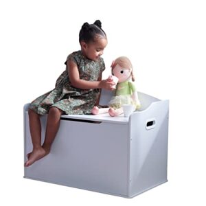 kidkraft austin wooden toy box/bench with safety hinged lid, white, gift for ages 3+